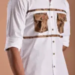 Classic White Hunting Shirt with Camouflage Pockets | Premium Men's Sportswear | Outdoor Design | Comfortable Cotton Fabric | Size 36-44